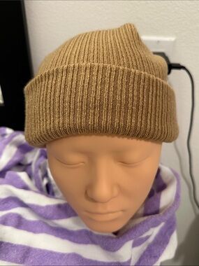 Main Character Tan Ribbed Knit Beanie Hat